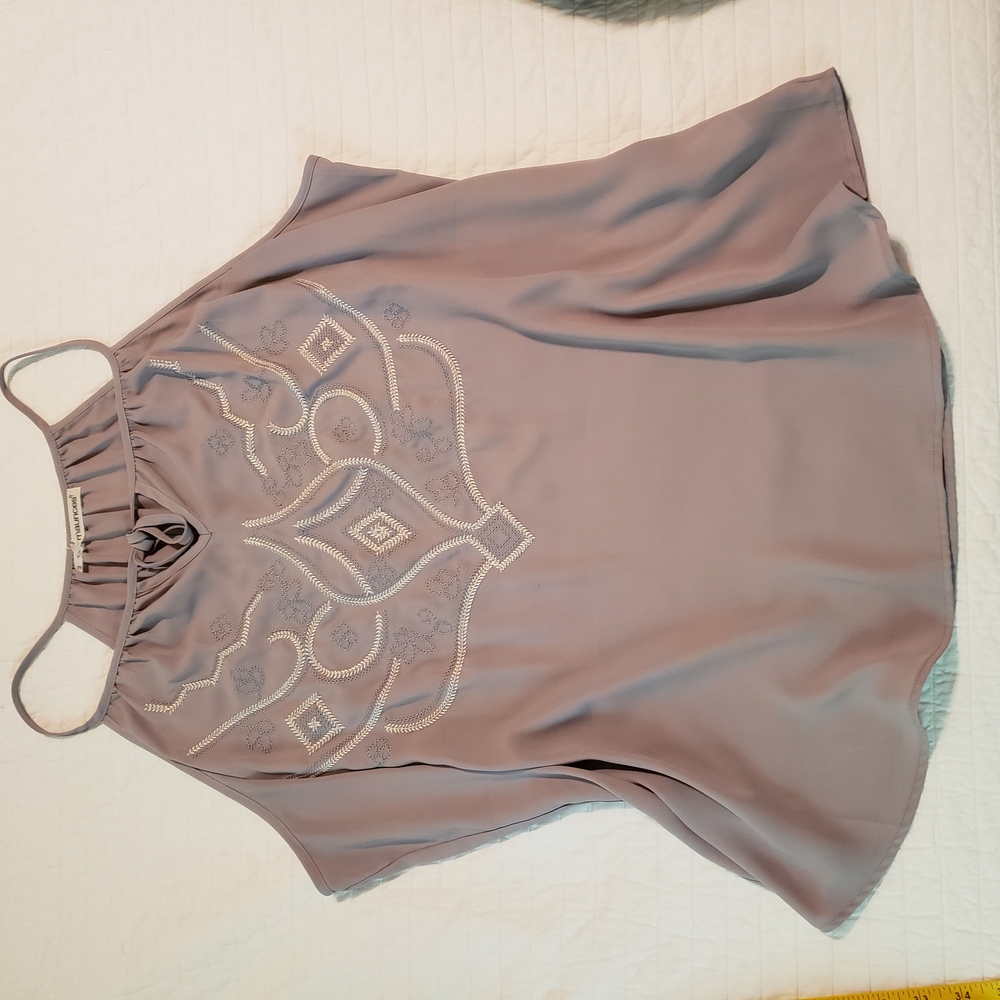 Maurices Silver Asymmetrical Embellished Sleeveless Blouse